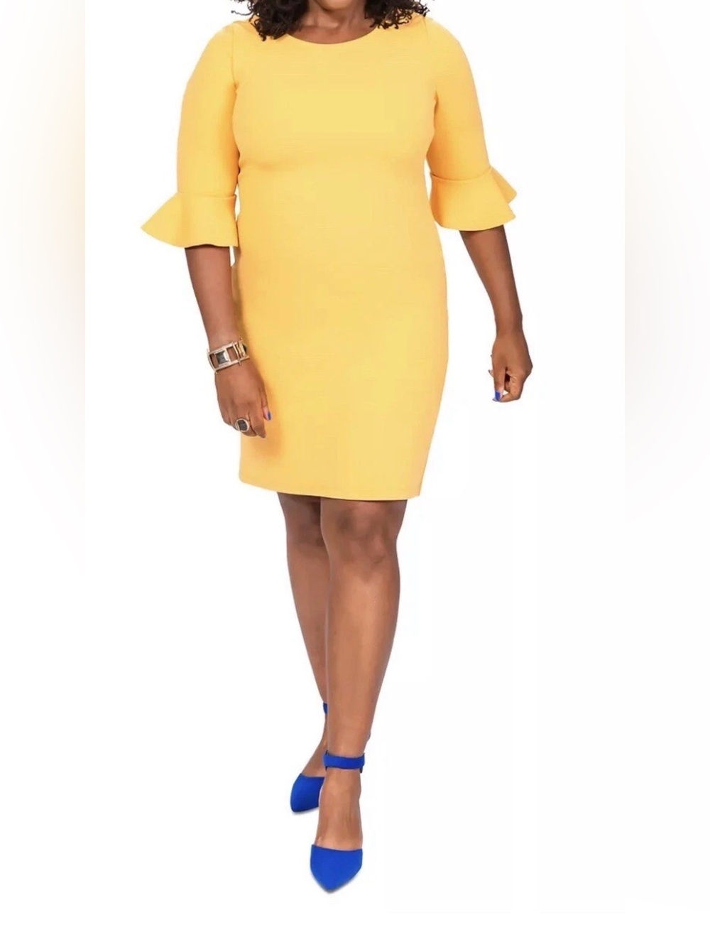 Kasper Womens Gold Knit Ruffle-Sleeves Work Sheath Dress, Size 6, New $89